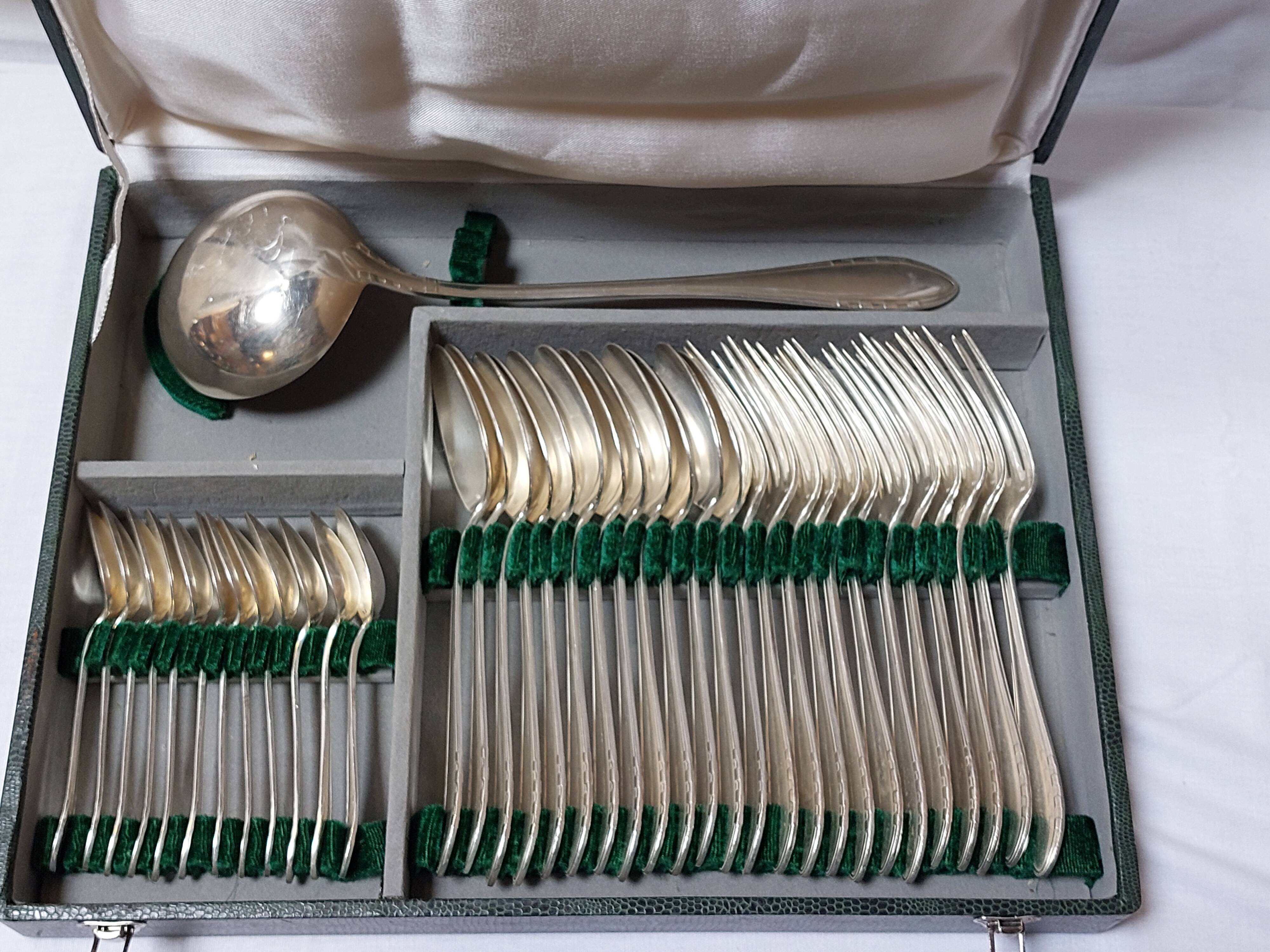 37-piece silver-plated metal cutlery set Art Deco