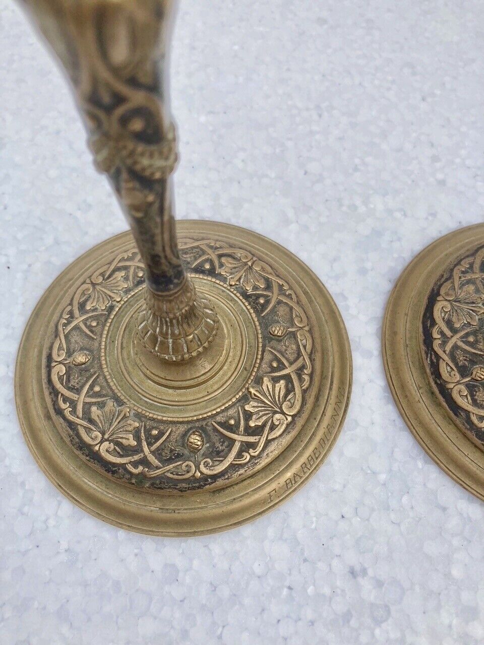 Pair of candlesticks old decor medallion a l antique signed F.Barbedienne