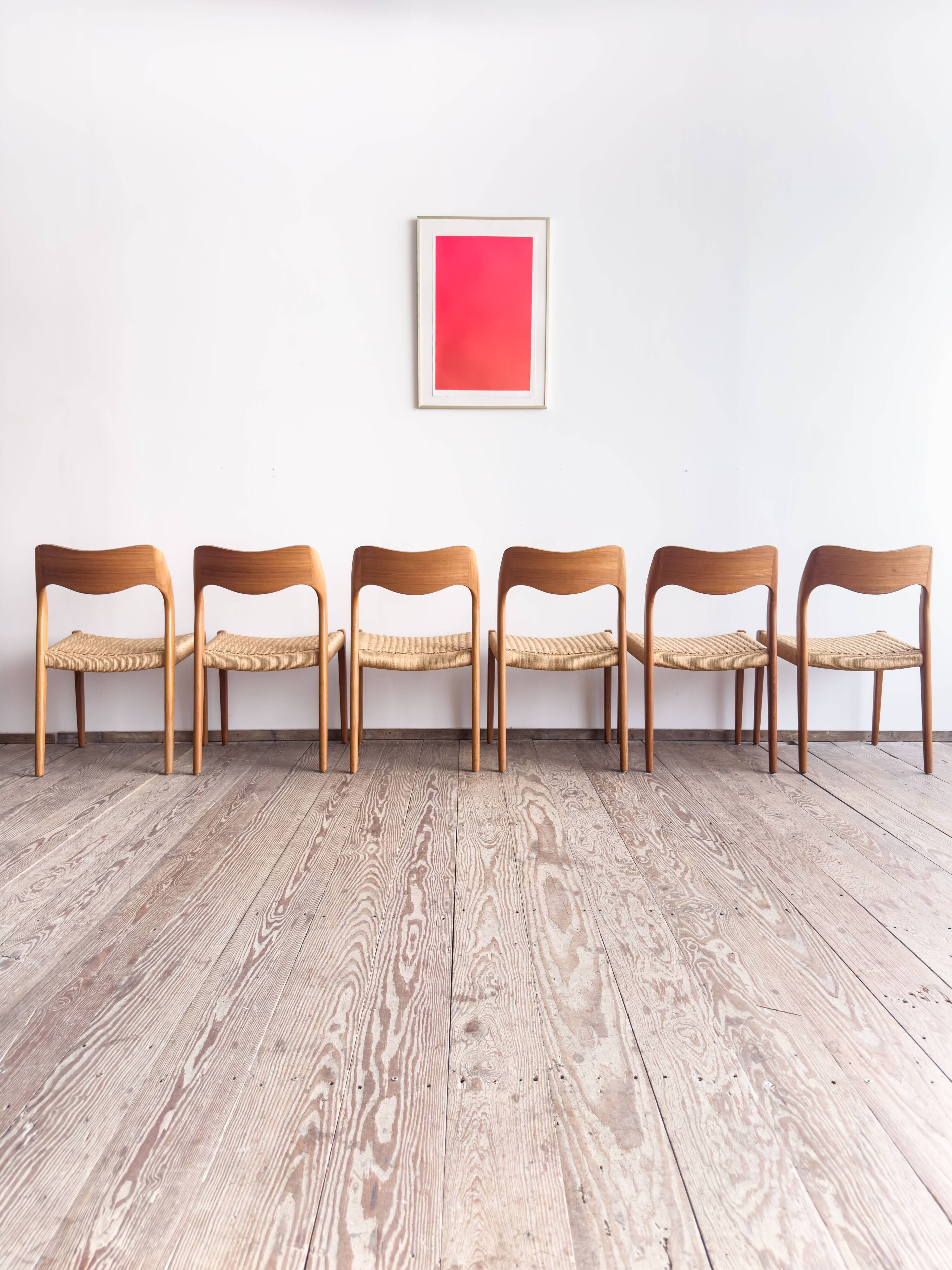 Set of 6 #71 teak chairs by Niels O. Møller, JL. Moller Mid Century