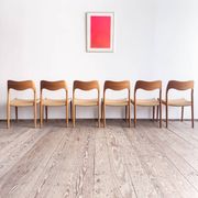 Set of 6 #71 teak chairs by Niels O. Møller, JL. Moller Mid Century