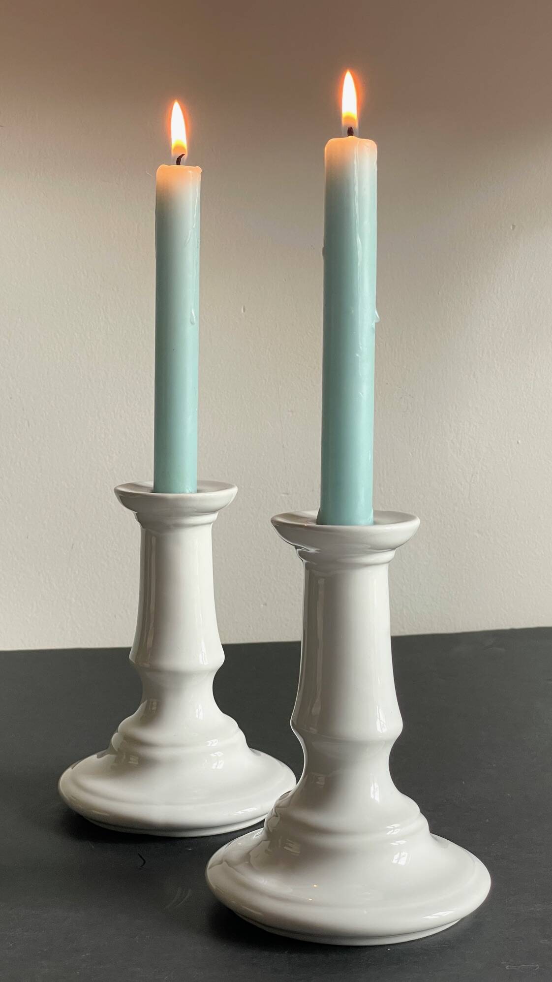 Antique White Ceramic Candlesticks