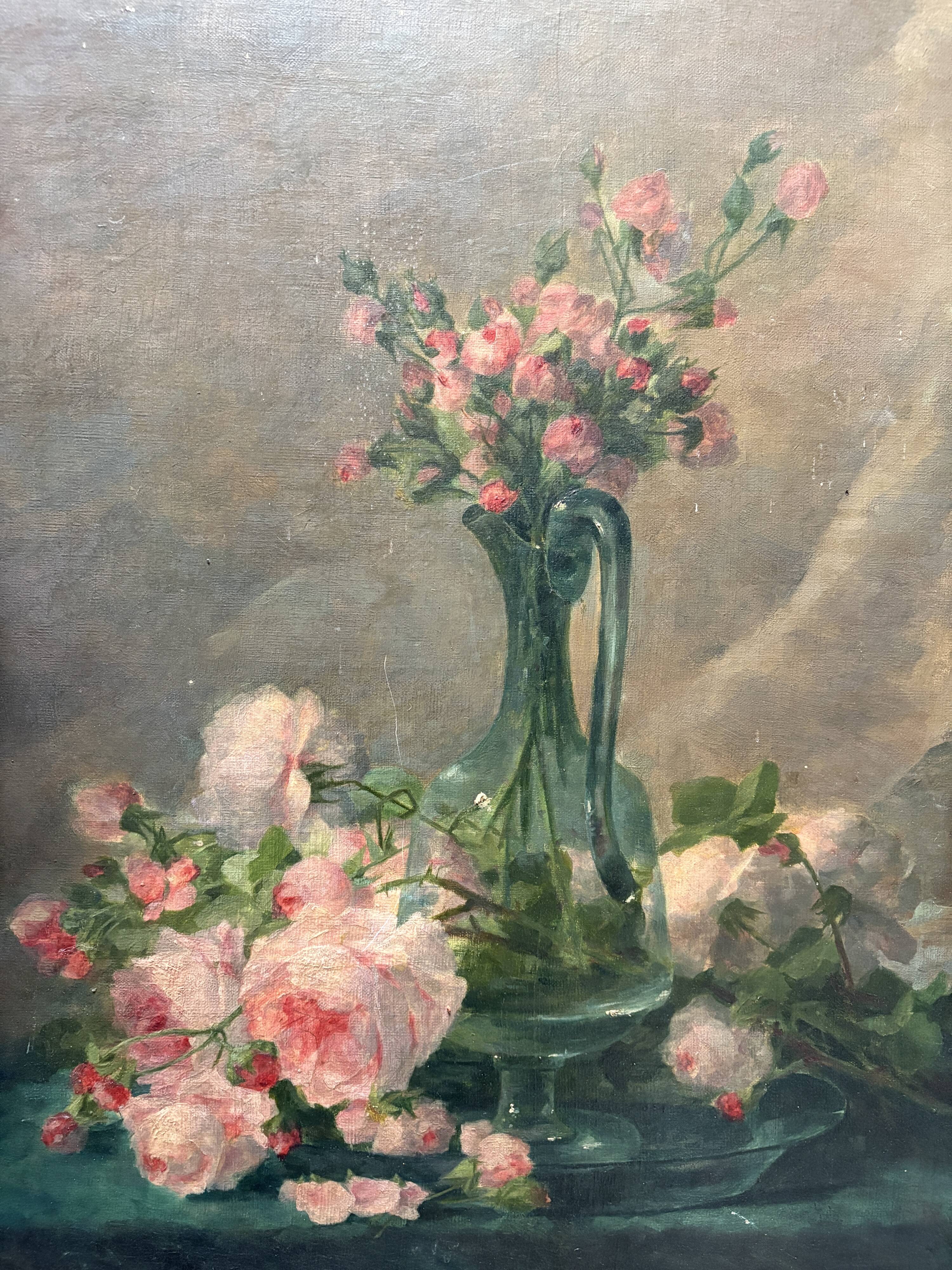 Old still life with roses – Flower bouquet – Oil on canvas