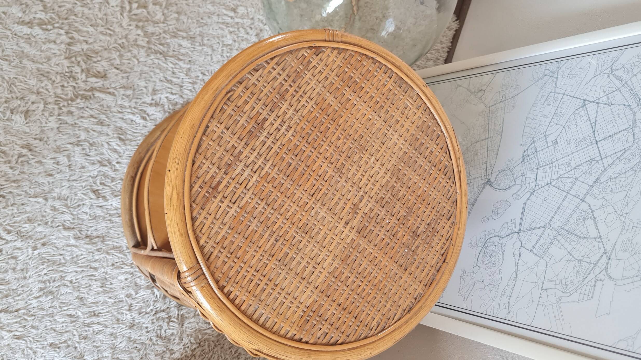 Pair of wicker bedside tables circa the 1970s.