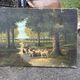 Antique painting 19th century – pastoral scene with shepherdess and sheep, signed P. Oudi