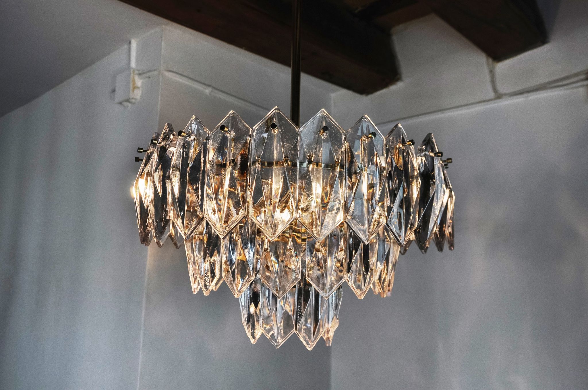 J.T Kalmar chandelier, cut glass, 3 levels, Austria 1970
