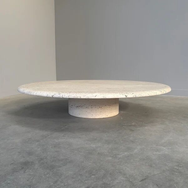 Large travertine round coffee table by Up & Up, Italy 1970s