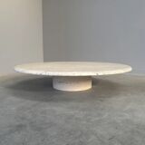 Large travertine round coffee table by Up & Up, Italy 1970s