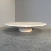 Large travertine round coffee table by Up & Up, Italy 1970s