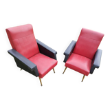 Pair of vintage 60s armchairs – Red and black faux leather