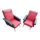 Pair of vintage 60s armchairs – Red and black faux leather