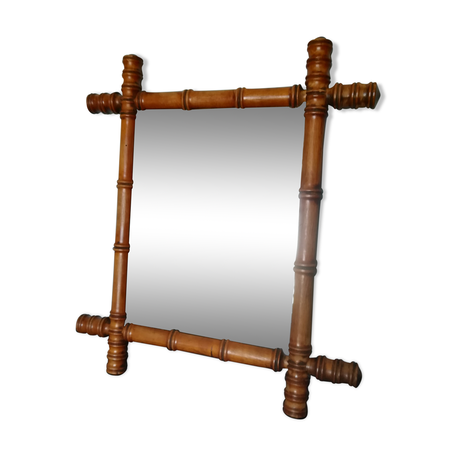 Miroir ancien en bois façon bambou - 45x40cm