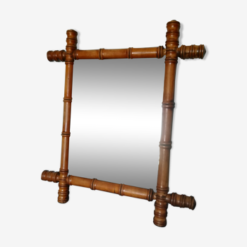 Miroir ancien en bois façon bambou - 45x40cm