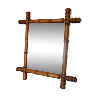 Miroir ancien en bois façon bambou - 45x40cm