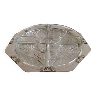 Art deco ramekin serving tray in silver metal