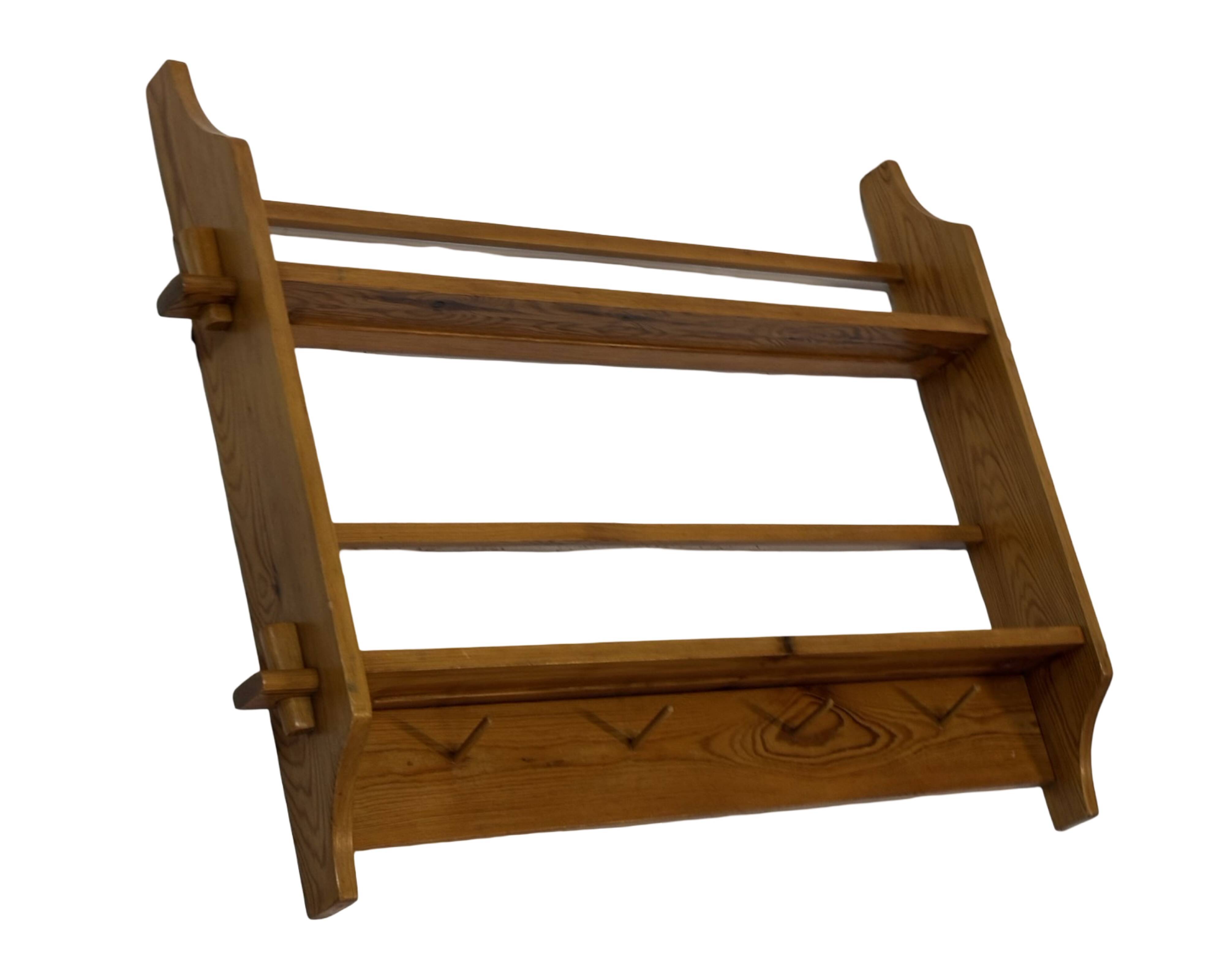 Vintage wooden wall shelve rack bookshelf in pinewood minimalist design