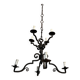 Two-tiered wrought iron chandelier with eight light arms in Gothic style.