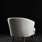 Low Mid-Century Scandinavian Modern Oak & Fabric Armchair with Rounded Backrest, 1960s
