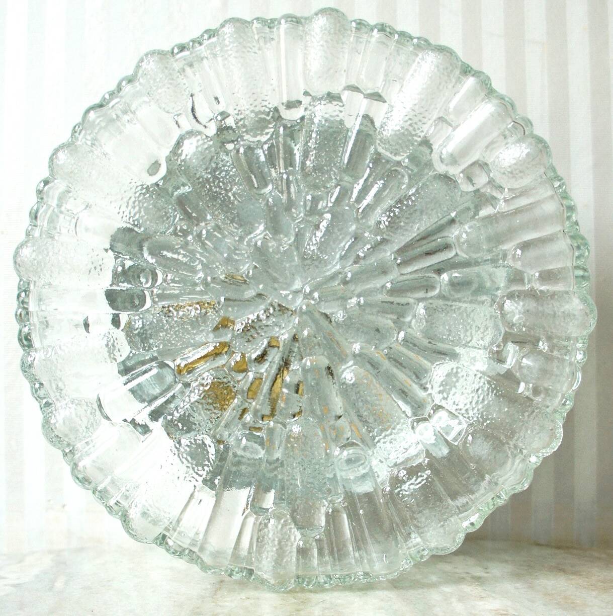 Set of 3 textured moulded glass ceiling lights/wall lights from the 1970s.
