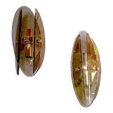 Veca, Pair of smoked glass and chrome wall lights, Italy 1970s