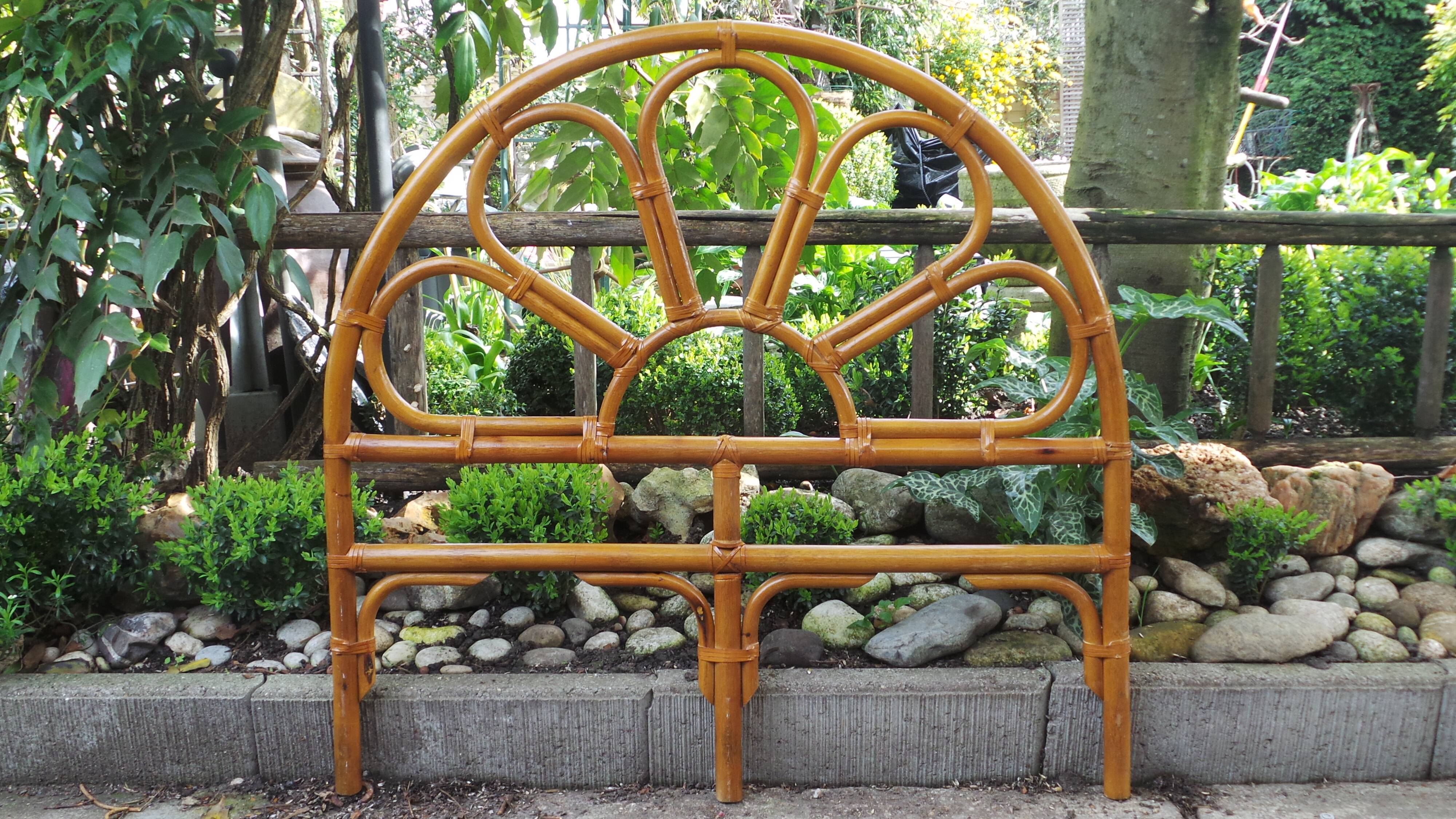 Headboard rattan, bamboo and leather vintage