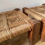 3 tabourets charpoy bois et corde