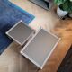 Nesting tables in gold/chrome metal and amber mirror