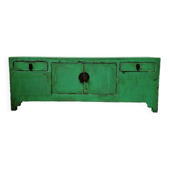 Petit buffet bas /meuble télé patiné vert