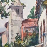 André Duculty (1912-1990) Watercolor on paper "Santa Caterina Del Sasso, Lake Maggiore, Italy" Signed