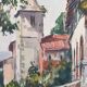 Aquarelle sur papier "Santa Caterina Del Sasso, Lac Majeur, Italie" Signée, André Duculty (1912-1990)