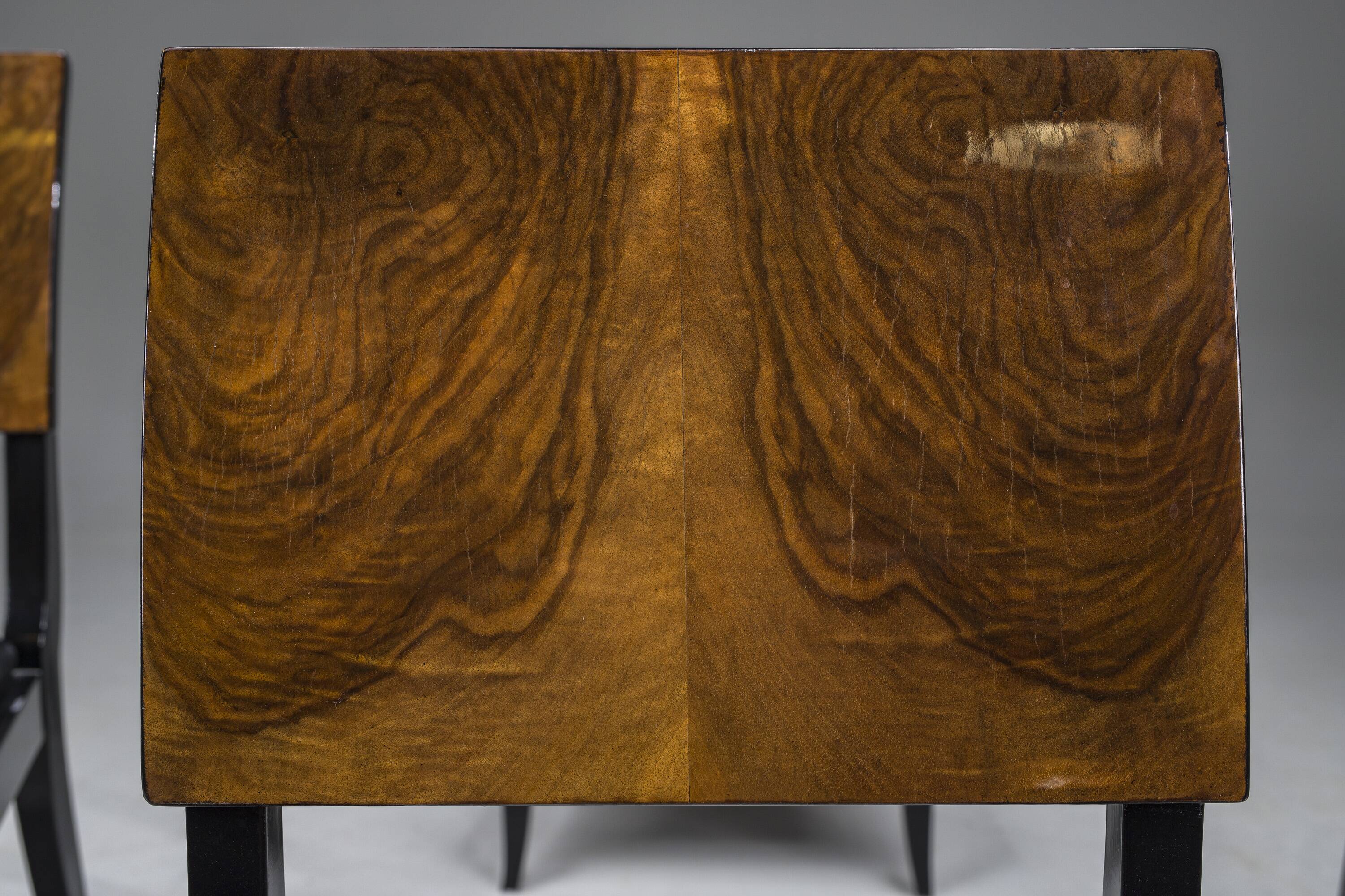 Art Deco French Walnut & Burl Dining Set, 1930s, Set of 7