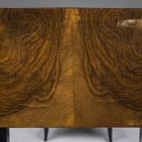 Art Deco French Walnut & Burl Dining Set, 1930s, Set of 7