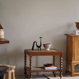 Modern Danish service table with turned spool legs and coloured tiles, 1950s.