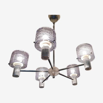 Vintage chandelier in purple plexi and chrome metal