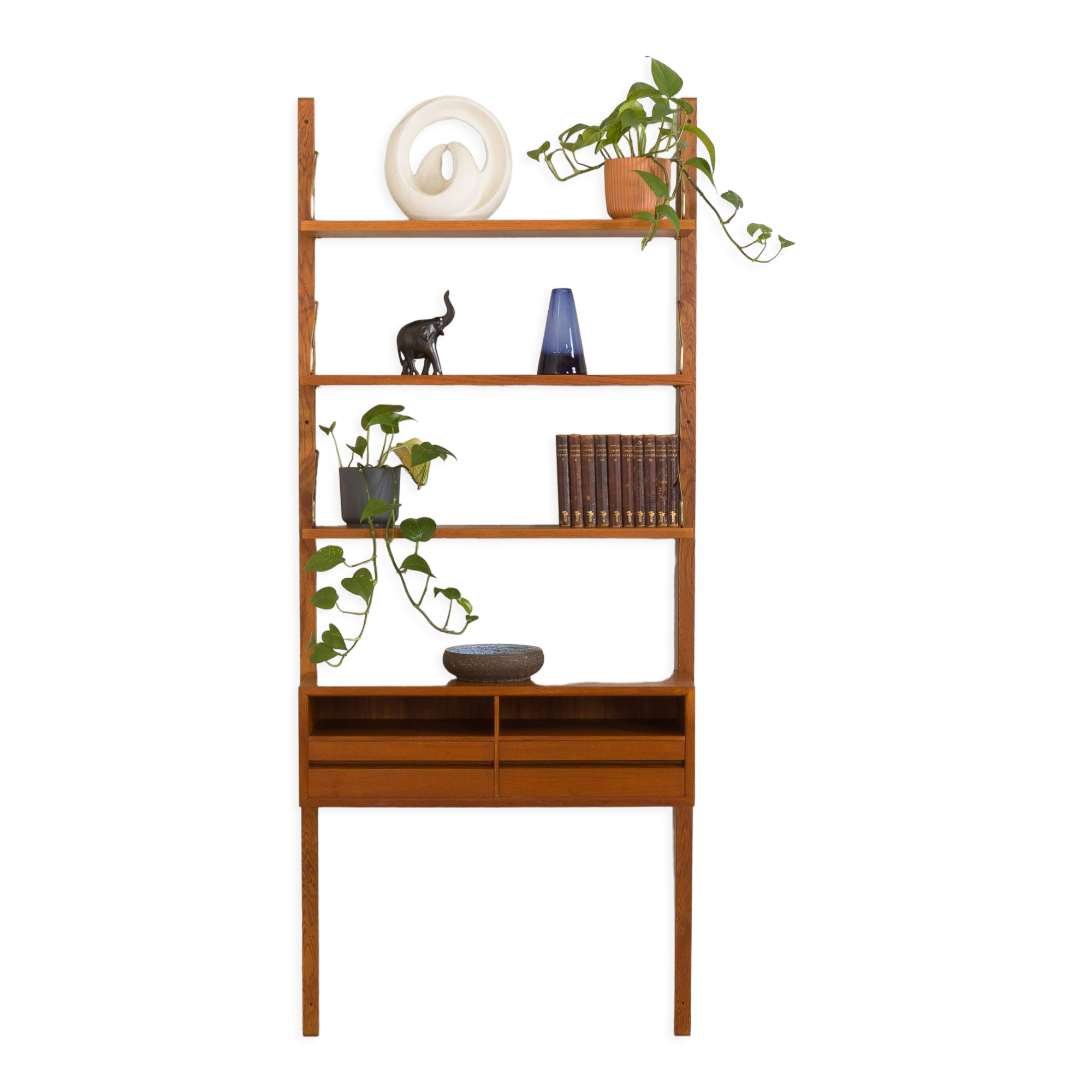 Vintage Poul Cadovius teak entry wall unit bookcase with a console for CADO Denmark, 1960s