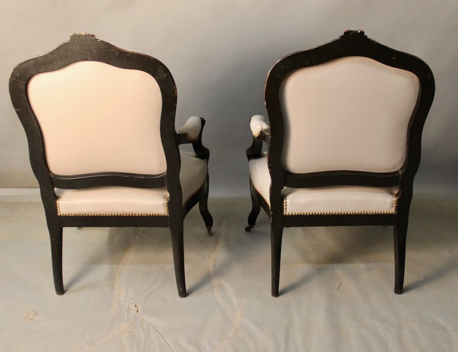 Pair of Convertible Armchairs Louis XV Style Pear Blackened Napoleon III