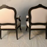 Pair of Convertible Armchairs Louis XV Style Pear Blackened Napoleon III