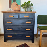 Vintage patinated black craft furniture style chest of drawers
