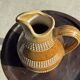 Vintage yellow stoneware carafe with beaded friezes Made in France H22