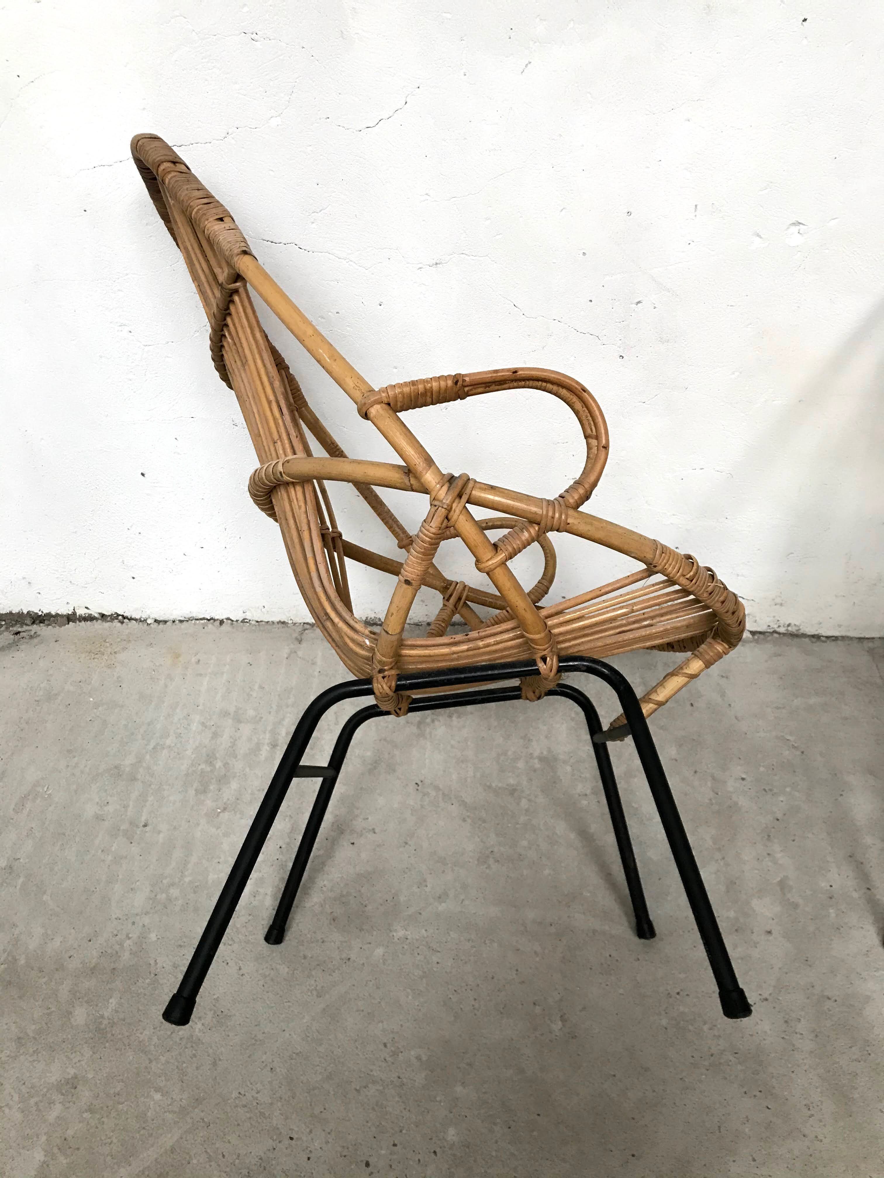 Pair of vintage rattan and bamboo shell chairs 1960s