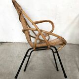 Pair of vintage rattan and bamboo shell chairs 1960s