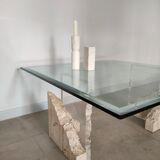 Travertine and glass coffee table