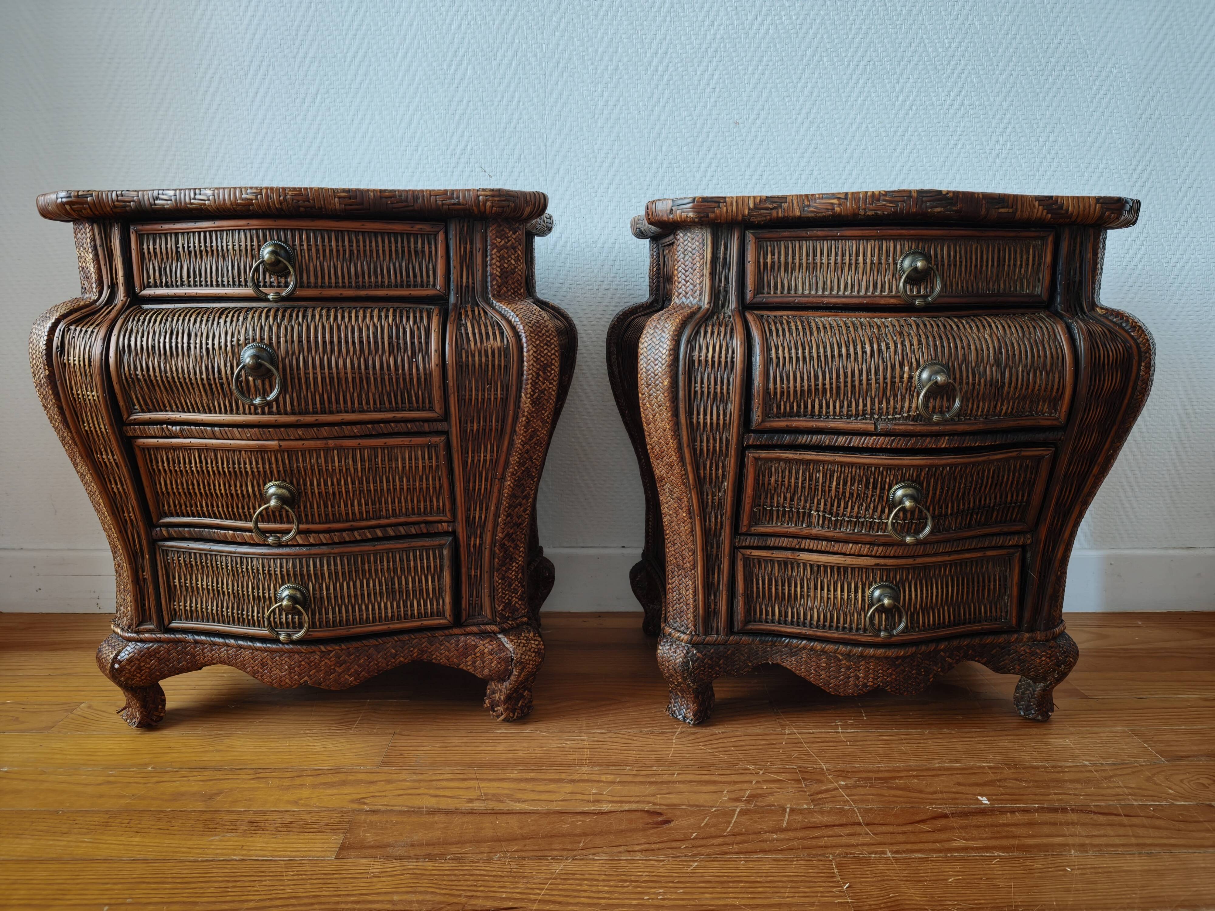 Pair of curved wicker bedside tables