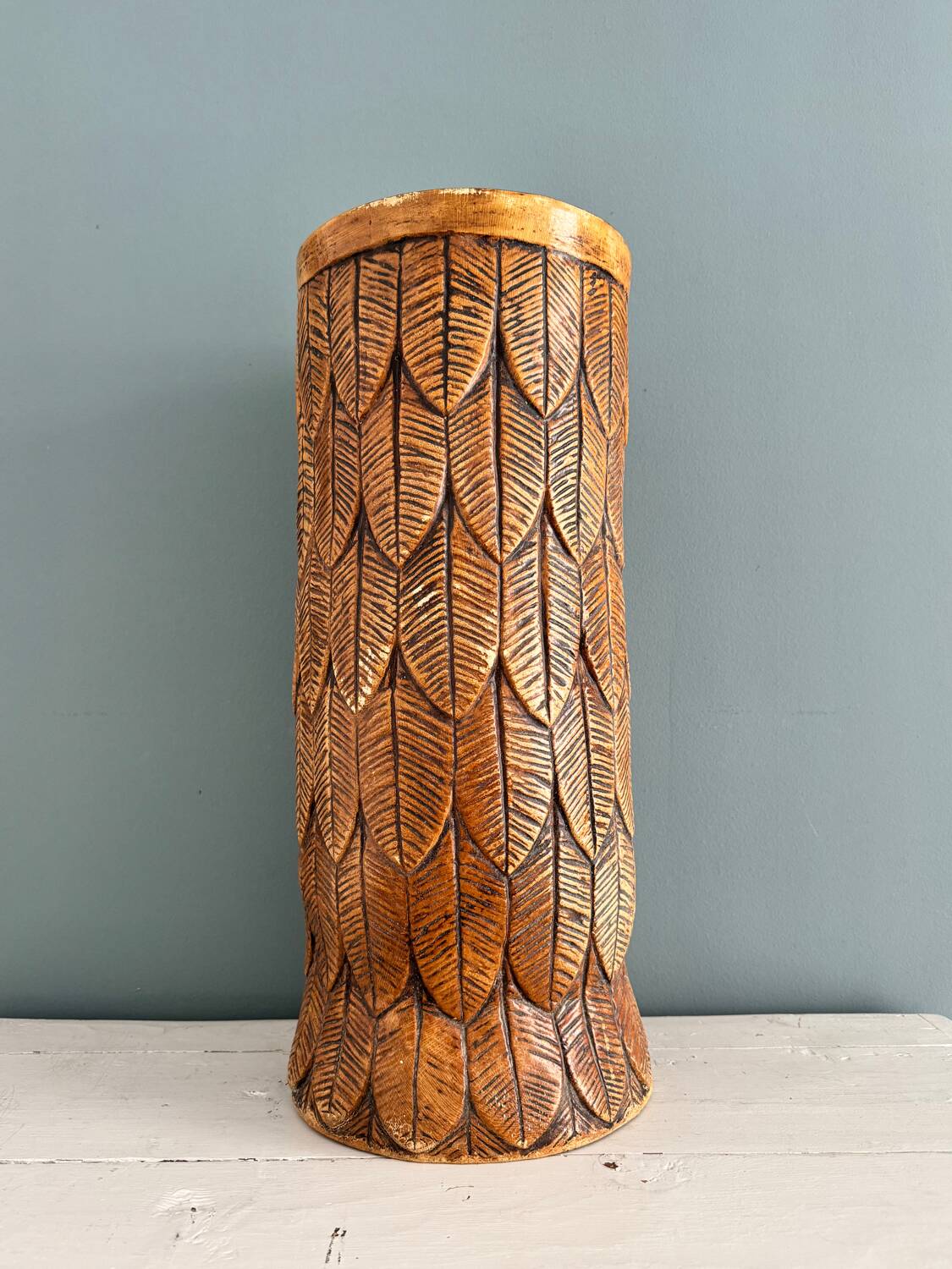 Vintage carved wooden umbrella stand