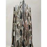 Vase sculpture "Brutalist" in metal with glass vase inside Italy 1970