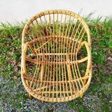 Pair of vintage rattan shell armchairs design 1960