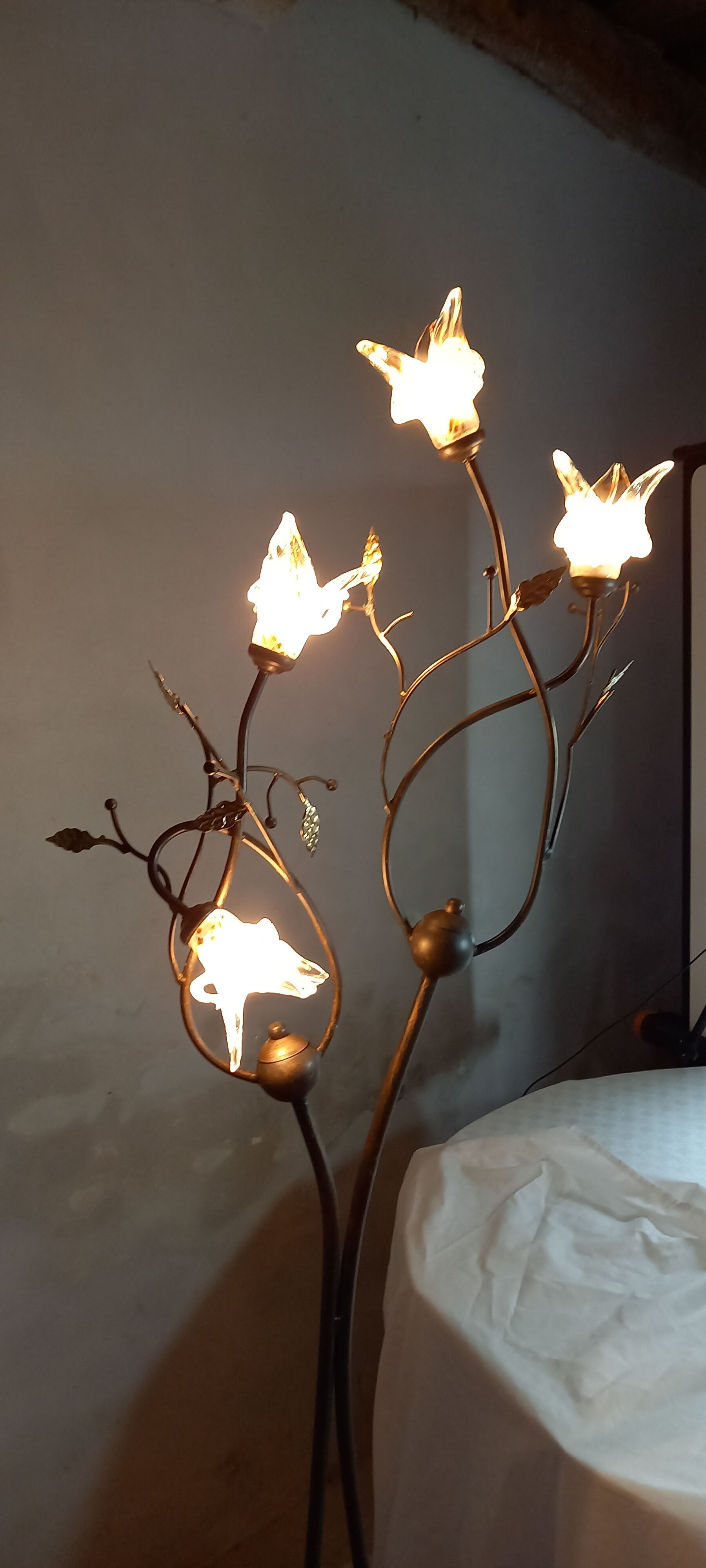 Wrought iron floor lamp and glass paste lampshade