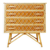 Vintage Bamboo Rattan Wicker Cane Chest Of 4 Drawers