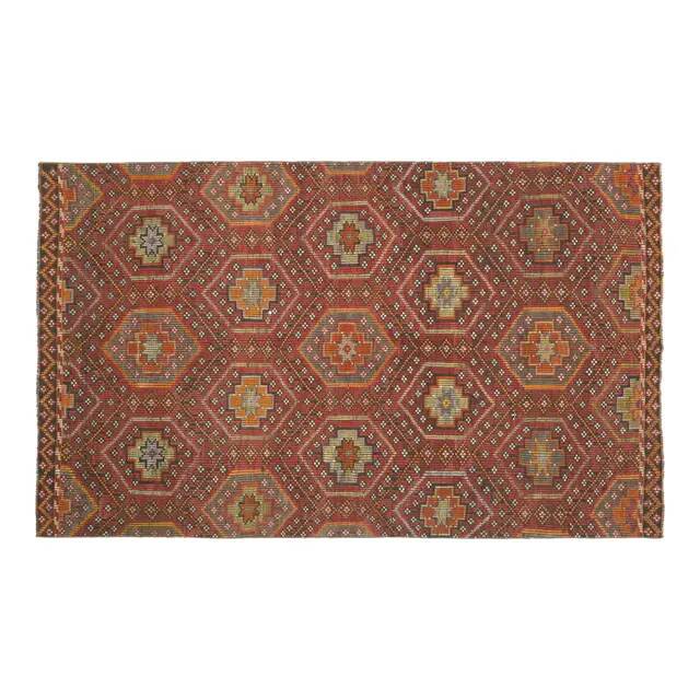 1970s Vintage Turkish Oushak Handmade Wool Cotton Red Area Rug 169x280