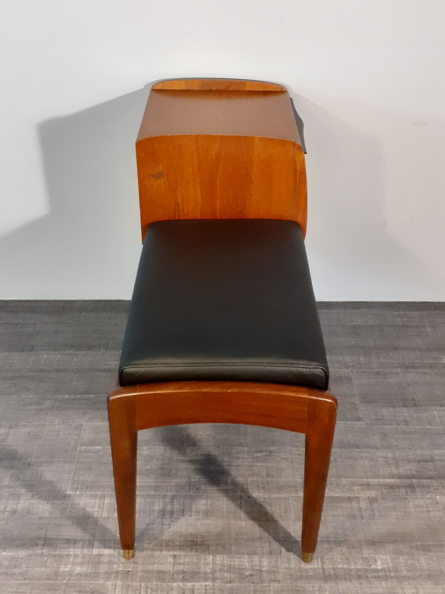Bench phone 2 drawers in teck and black leather 1970