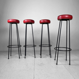 Set of 4 bar stools fifties in red skaï